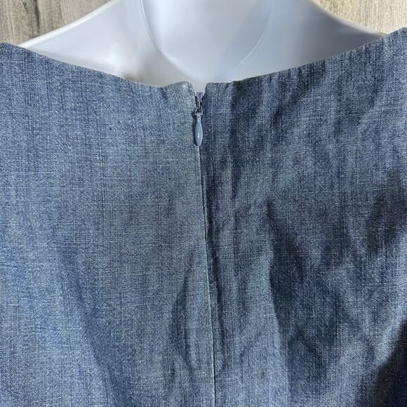 J.Crew Chambray Sleeveless Shift Dress 4 – Embroidered Neckline & Hem Classic - Picture 9 of 11